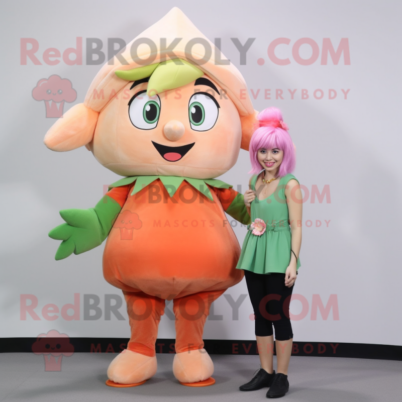Peach Elf mascot costume character dressed with a Tank Top and Hair clips Peach Elf mascot costume character dressed with a Tank Top and Hair clips