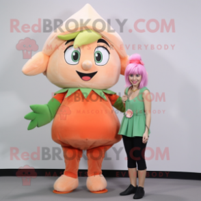 Peach Elf mascot costume character dressed with a Tank Top and Hair clips