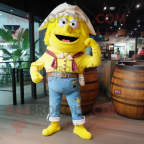 Lemon Yellow Pirate mascot costume character dressed with a Mom Jeans and Cummerbunds