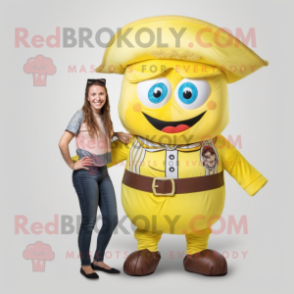 Lemon Yellow Pirate mascot costume character dressed with a Mom Jeans and Cummerbunds