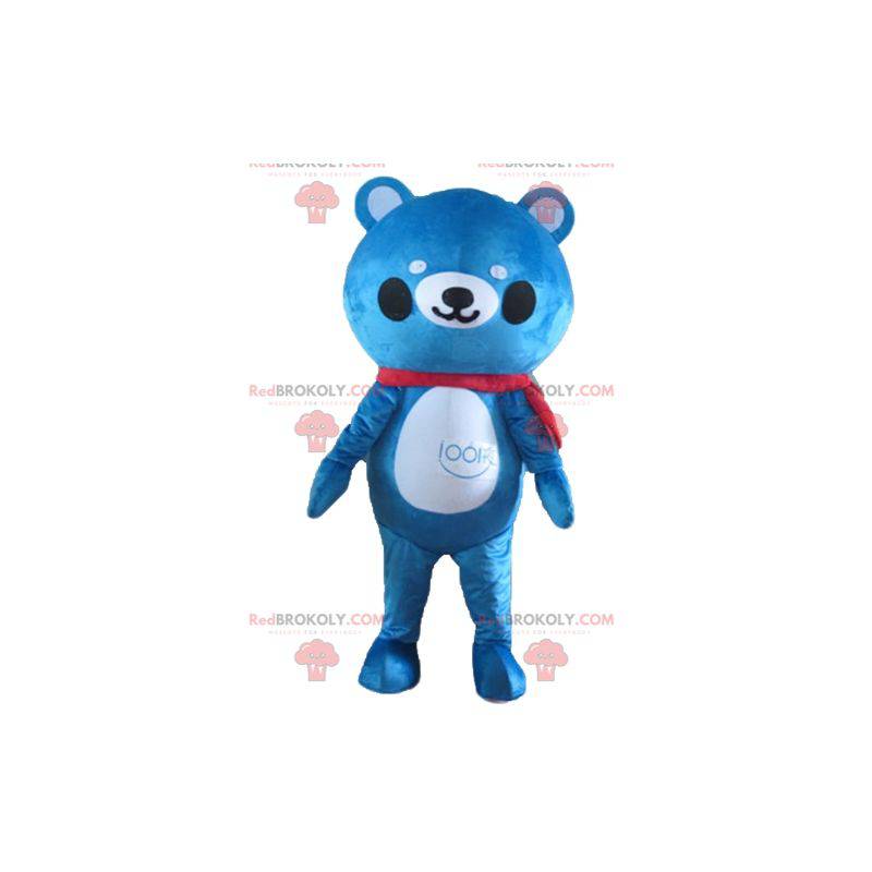 Mascotte d'ours en peluche bleu et blanc - Redbrokoly.com