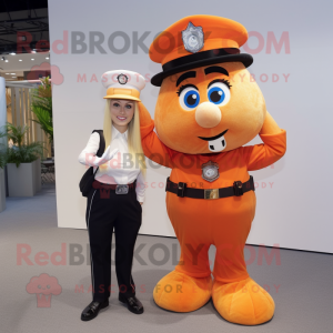 Orange Police Officer mascot costume character dressed with a Maxi Skirt and Hairpins