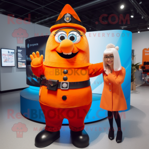 Orange Police Officer mascot costume character dressed with a Maxi Skirt and Hairpins