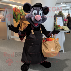 Black Ratatouille mascot costume character dressed with a Dress Shirt and Tote bags