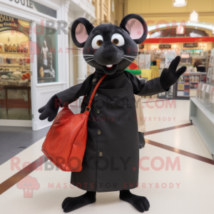 Black Ratatouille mascot costume character dressed with a Dress Shirt and Tote bags