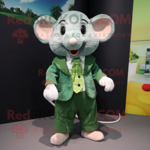 Green Mouse mascot costume character dressed with a Cover-up and Tie pins