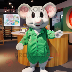 Green Mouse mascot costume character dressed with a Cover-up and Tie pins