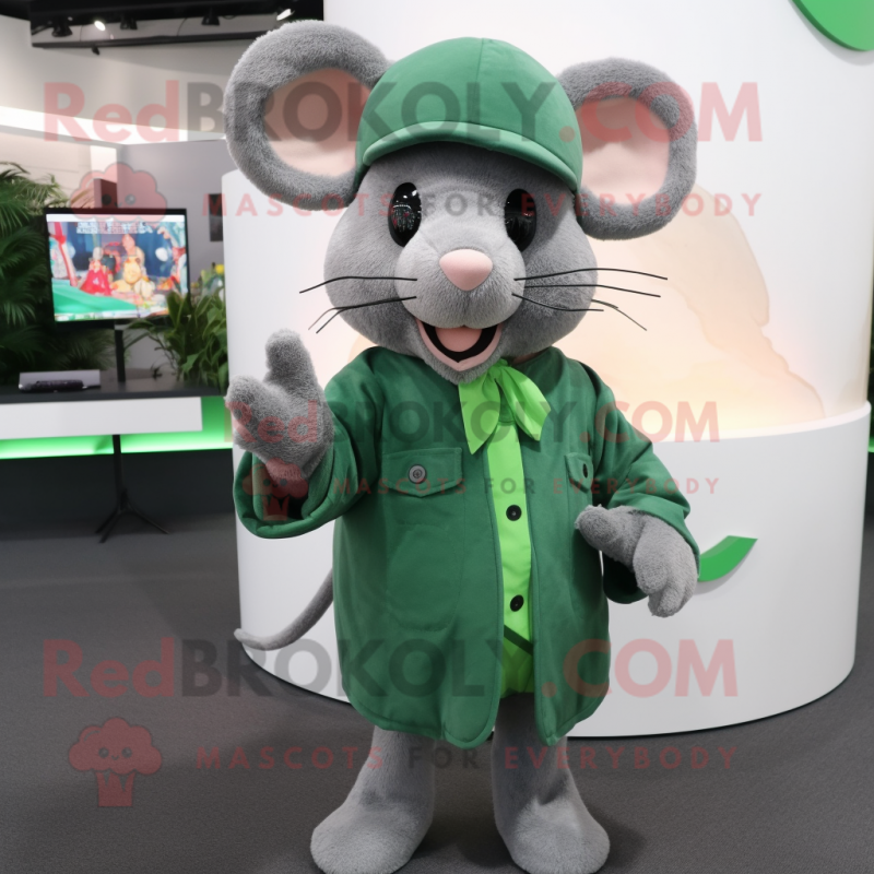 Green Mouse mascot costume character dressed with a Cover-up and Tie pins Green Mouse mascot costume character dressed with a Cover-up and Tie pins