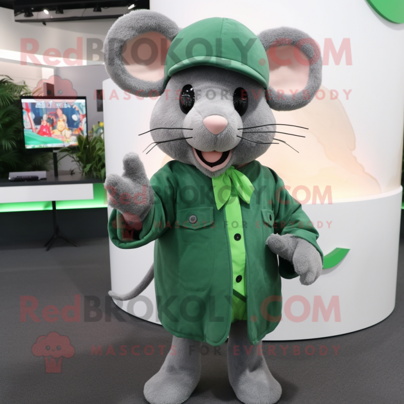 Green Mouse mascot costume character dressed with a Cover-up and Tie pins