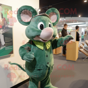 Green Mouse mascot costume character dressed with a Cover-up and Tie pins