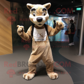 Tan Thylacosmilus mascot costume character dressed with a Jeggings and Wraps