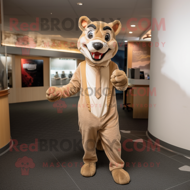 Tan Thylacosmilus mascot costume character dressed with a Jeggings and Wraps Tan Thylacosmilus mascot costume character dressed with a Jeggings and Wraps