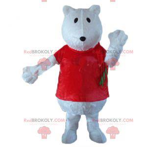 Mascotte d'ours blanc de loup avec un t-shirt rouge