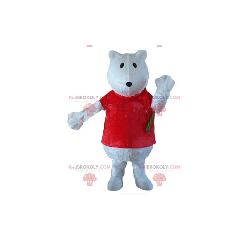 Mascotte d'ours blanc de loup avec un t-shirt rouge -