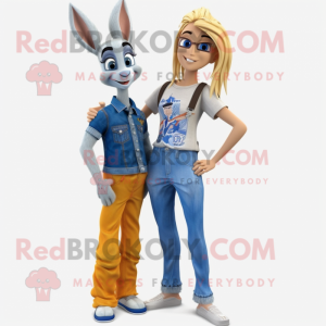 nan Gazelle mascot costume character dressed with a Boyfriend Jeans and Hair clips