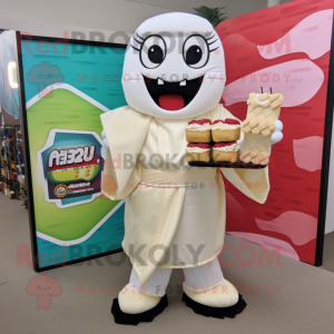 Cream Sushi mascot costume character dressed with a Playsuit and Wallets
