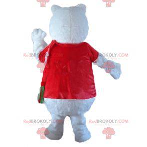 Vlk maskot ledního medvěda s červeným tričkem - Redbrokoly.com