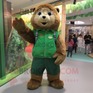 Forest Green Marmot mascot costume character dressed with a Dungarees and Anklets