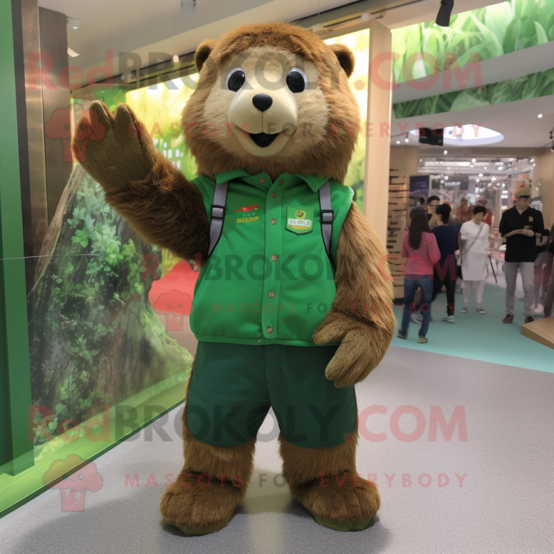 Forest Green Marmot mascot costume character dressed with a Dungarees and Anklets Forest Green Marmot mascot costume character dressed with a Dungarees and Anklets