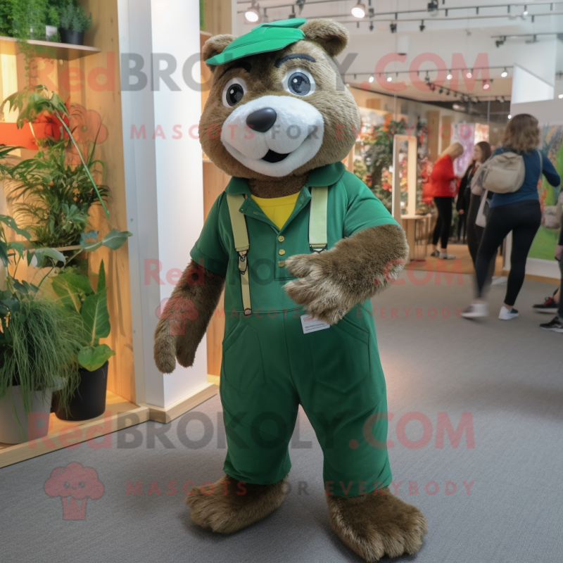 Forest Green Marmot mascot costume character dressed with a Dungarees and Anklets Forest Green Marmot mascot costume character dressed with a Dungarees and Anklets