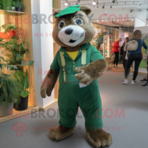 Forest Green Marmot mascot costume character dressed with a Dungarees and Anklets