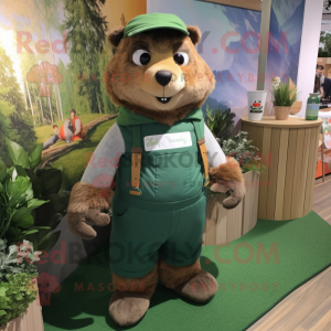 Forest Green Marmot mascot costume character dressed with a Dungarees and Anklets