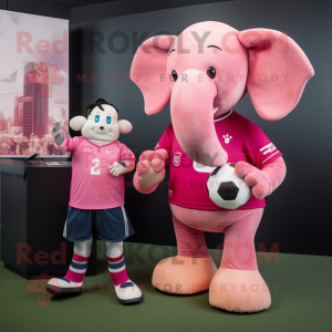 Pink Elephant mascot costume character dressed with a Rugby Shirt and Smartwatches