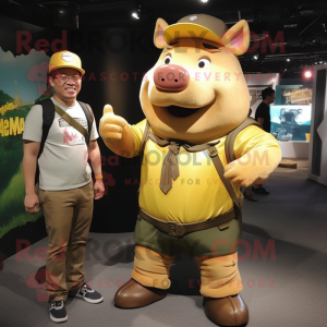 Gold Sow mascot costume character dressed with a Cargo Pants and Watches