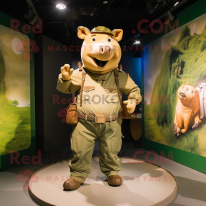 Gold Sow mascot costume character dressed with a Cargo Pants and Watches
