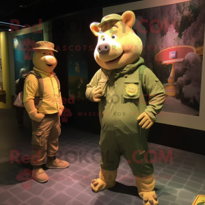 Gold Sow mascot costume character dressed with a Cargo Pants and Watches