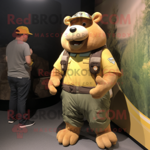 Gold Sow mascot costume character dressed with a Cargo Pants and Watches