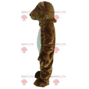 Giant soft and hairy brown and white bear mascot -