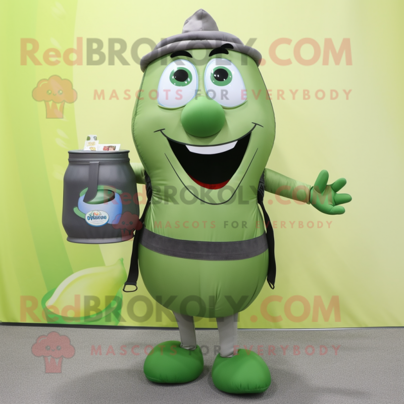 Olive Scented Candle mascot costume character dressed with a Tank Top and Backpacks Olive Scented Candle mascot costume character dressed with a Tank Top and Backpacks