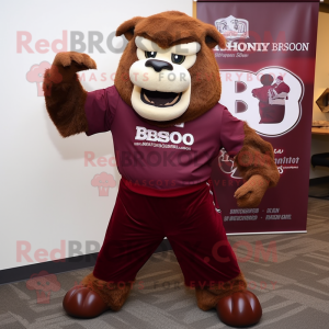 Maroon Bison mascot costume character dressed with a Henley Shirt and Cufflinks