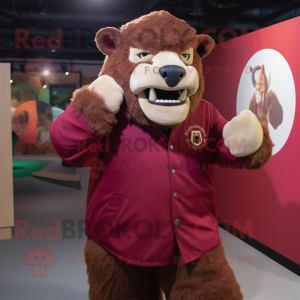Maroon Bison mascot costume character dressed with a Henley Shirt and Cufflinks