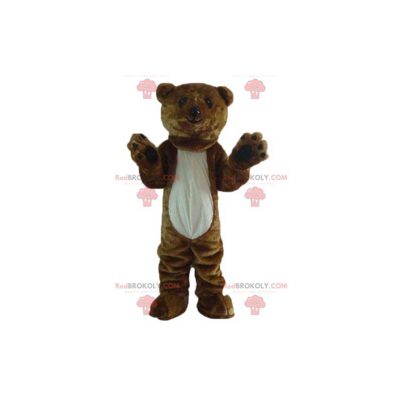 Mascote gigante urso marrom e branco, macio e peludo -