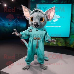 Teal Fruit Bat mascot costume character dressed with a Romper and Belts