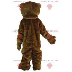 Giant soft and hairy brown and white bear mascot -
