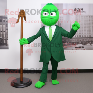 Green Attorney mascot costume character dressed with a Henley Shirt and Shoe clips