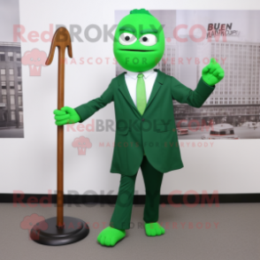 Green Attorney mascot costume character dressed with a Henley Shirt and Shoe clips
