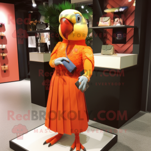 Orange Parrot mascot costume character dressed with a A-Line Dress and Clutch bags