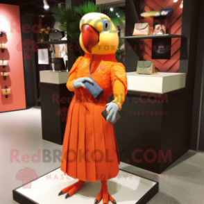 Orange Parrot mascot costume character dressed with a A-Line Dress and Clutch bags