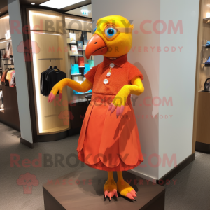 Orange Parrot mascot costume character dressed with a A-Line Dress and Clutch bags