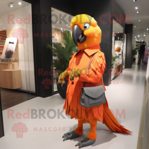 Orange Parrot mascot costume character dressed with a A-Line Dress and Clutch bags