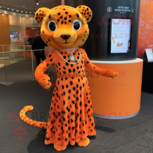Orange Cheetah mascot costume character dressed with a Empire Waist Dress and Watches