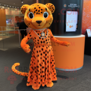 Orange Cheetah mascot costume character dressed with a Empire Waist Dress and Watches