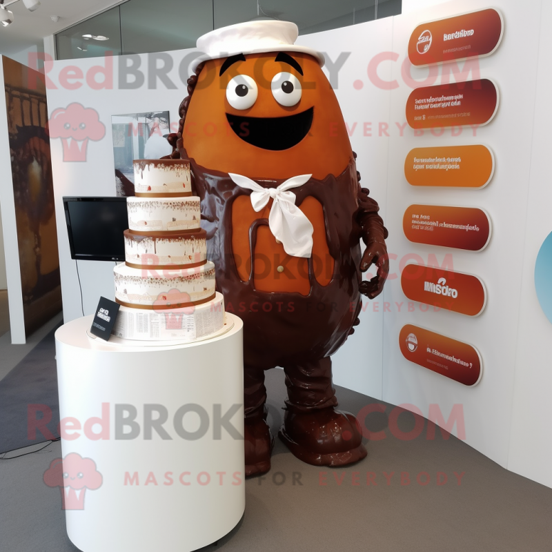 Rust Wedding Cake mascot costume character dressed with a Graphic Tee and Watches Rust Wedding Cake mascot costume character dressed with a Graphic Tee and Watches