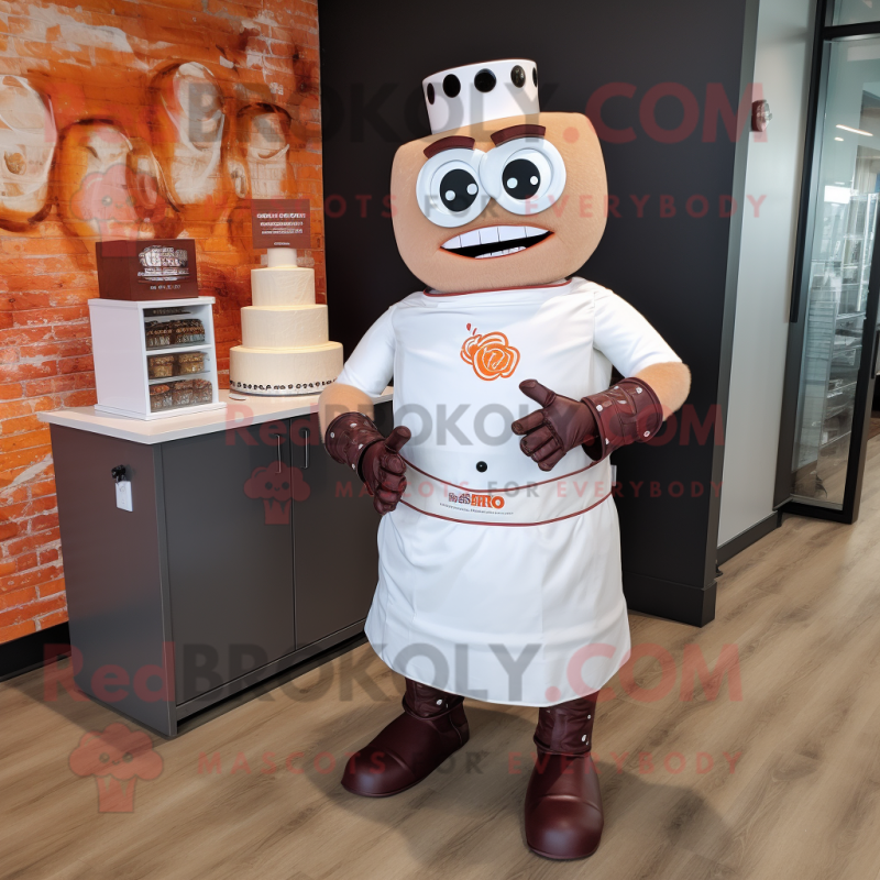 Rust Wedding Cake mascot costume character dressed with a Graphic Tee and Watches Rust Wedding Cake mascot costume character dressed with a Graphic Tee and Watches
