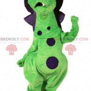 Cute and colorful green and purple dragon mascot -
