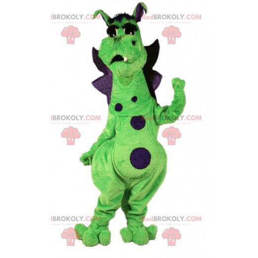 Mascote dragão verde e roxo fofo e colorido - Redbrokoly.com